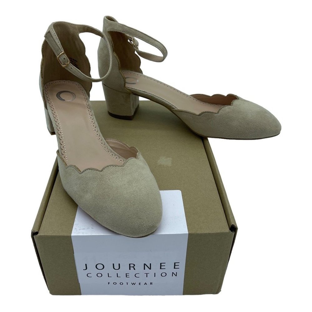 Journee Collection Womens Edna Classic Pump Heel Ankle Strap Beige Suede 11 New